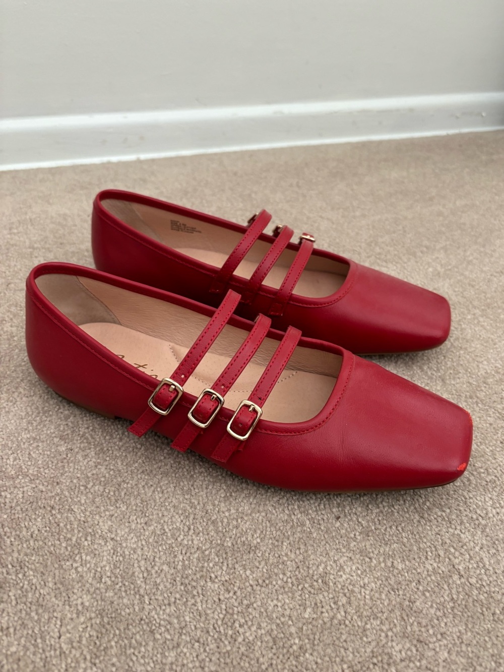 Matisse Red Ballet Flats Triple Buckle Mary Jane Shoes